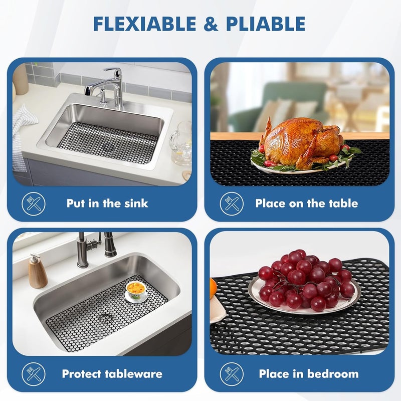 Bestjing Silicone Sink Protectors for Kitchen Sink - 26"x 14" Kitchen Protector Accessory, Non-Slip Heat Resistan Mat for Bottom of Farmhouse Stainless Steel Porcelain, Dishwasher Safe (Black) - Image 5